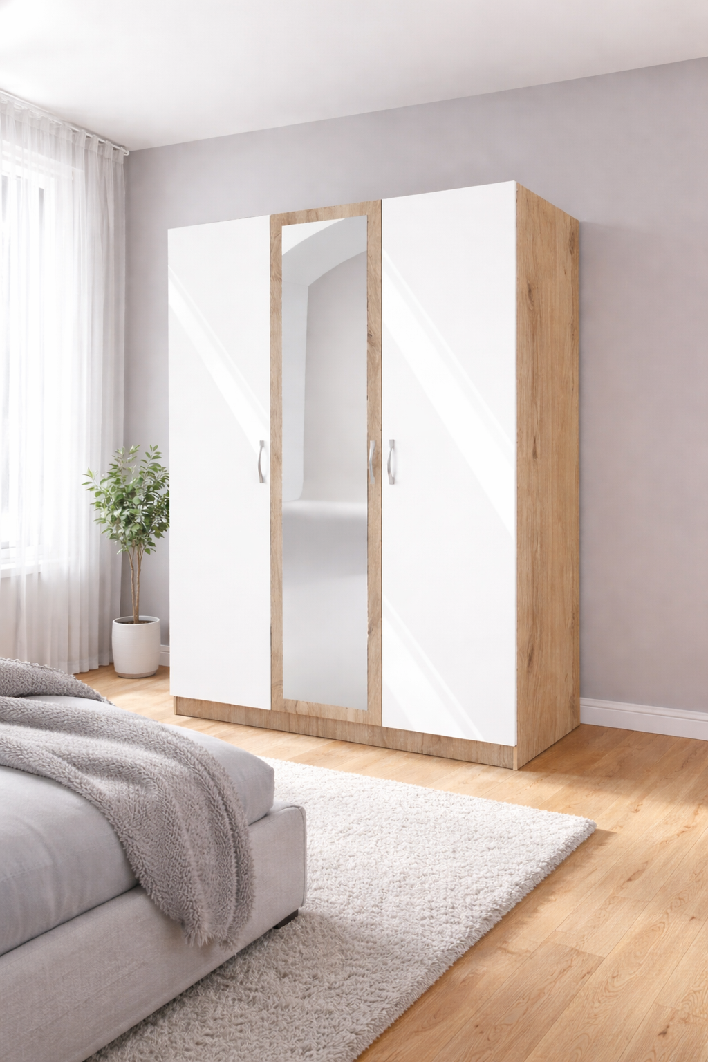 Ντουλάπα Τρίφυλλη με καθρέφτη, 1211003 Σόνομα Λευκό, 52x191x120, Genomax