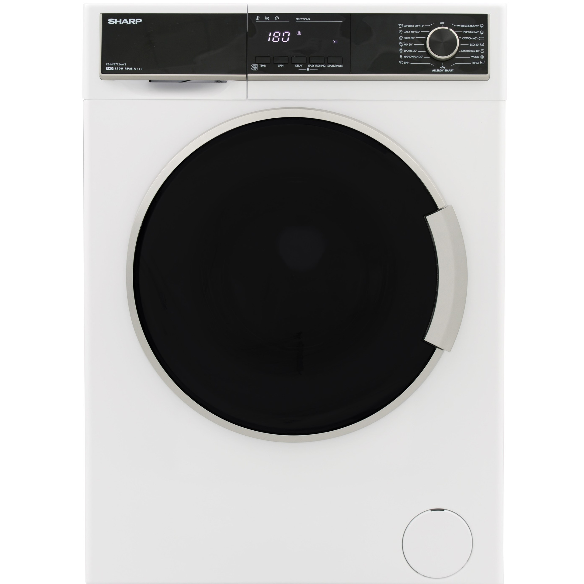 Sharp Πλυντήριο ρούχων 1200 στροφών, 7,00 kg, C, Λευκό, ES-NFB712AWC, Sharp