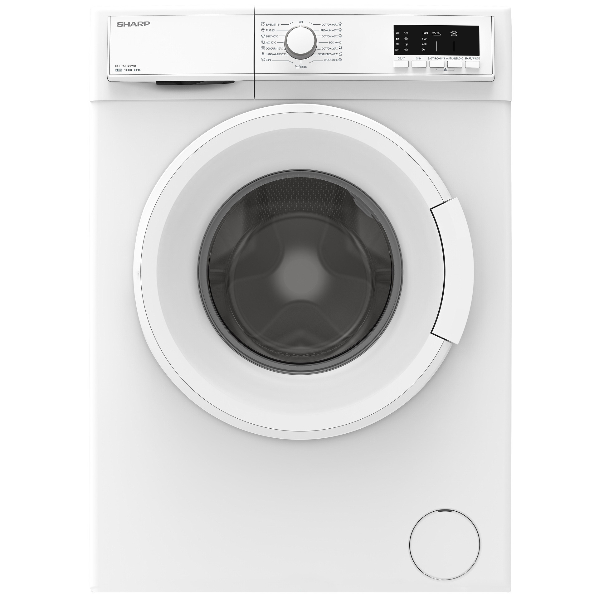 Sharp Πλυντήριο ρούχων 1200 στροφών, 8,00 kg, D, Λευκό, ES-HFA8121WD, Sharp