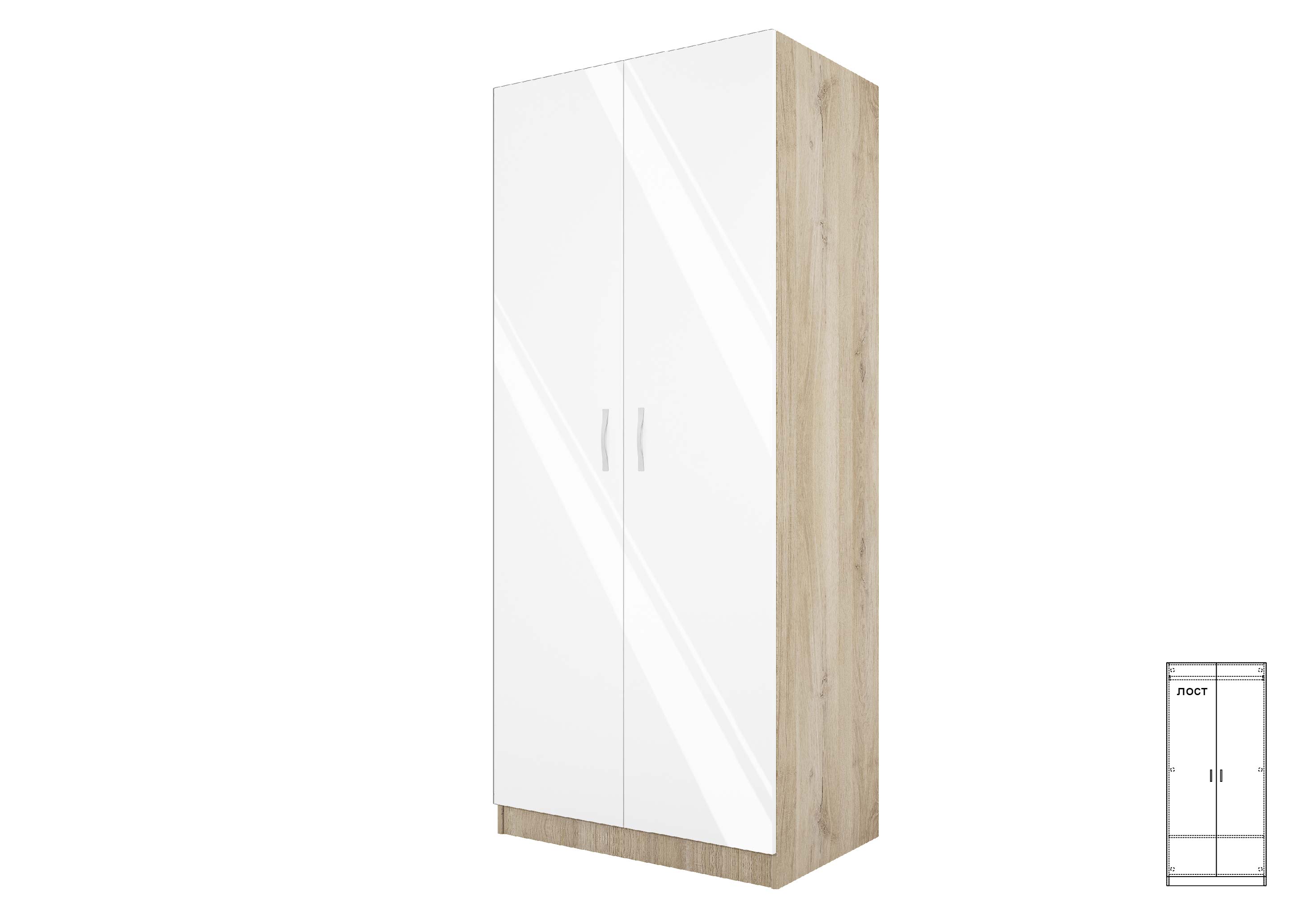 Ντουλάπα Δίφυλλη 1211001 Σόνομα Λευκό, 52x191x80, Genomax