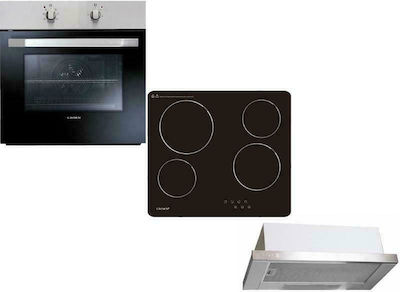 CROWN Σετ Φούρνος Εστία, Απορροφητήρας FCM 600A IX + PVT604.C + HB 6001 IX, Crown