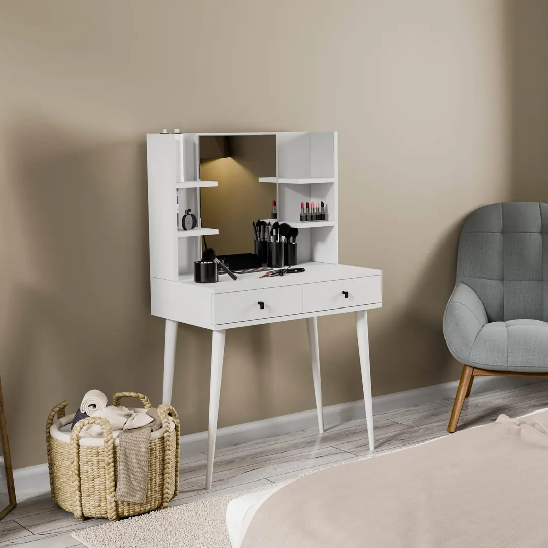 Τουαλέτα με καθρέφτη και ξύλινα πόδια, 2200 Lucky, 80χ45χ131,70 εκ., All4home