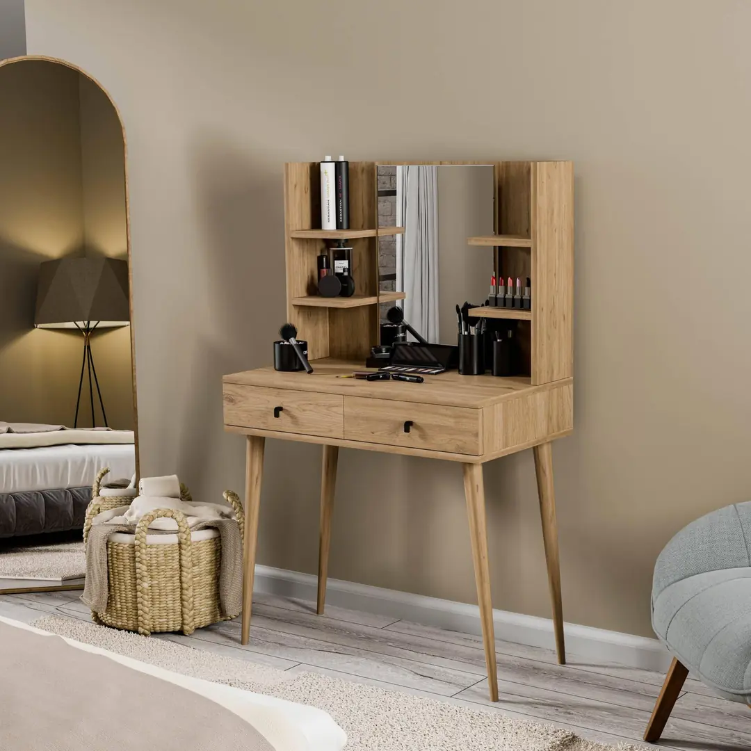 Τουαλέτα με καθρέφτη και ξύλινα πόδια, 2202 Lucky, 80χ45χ131,70 εκ., All4home