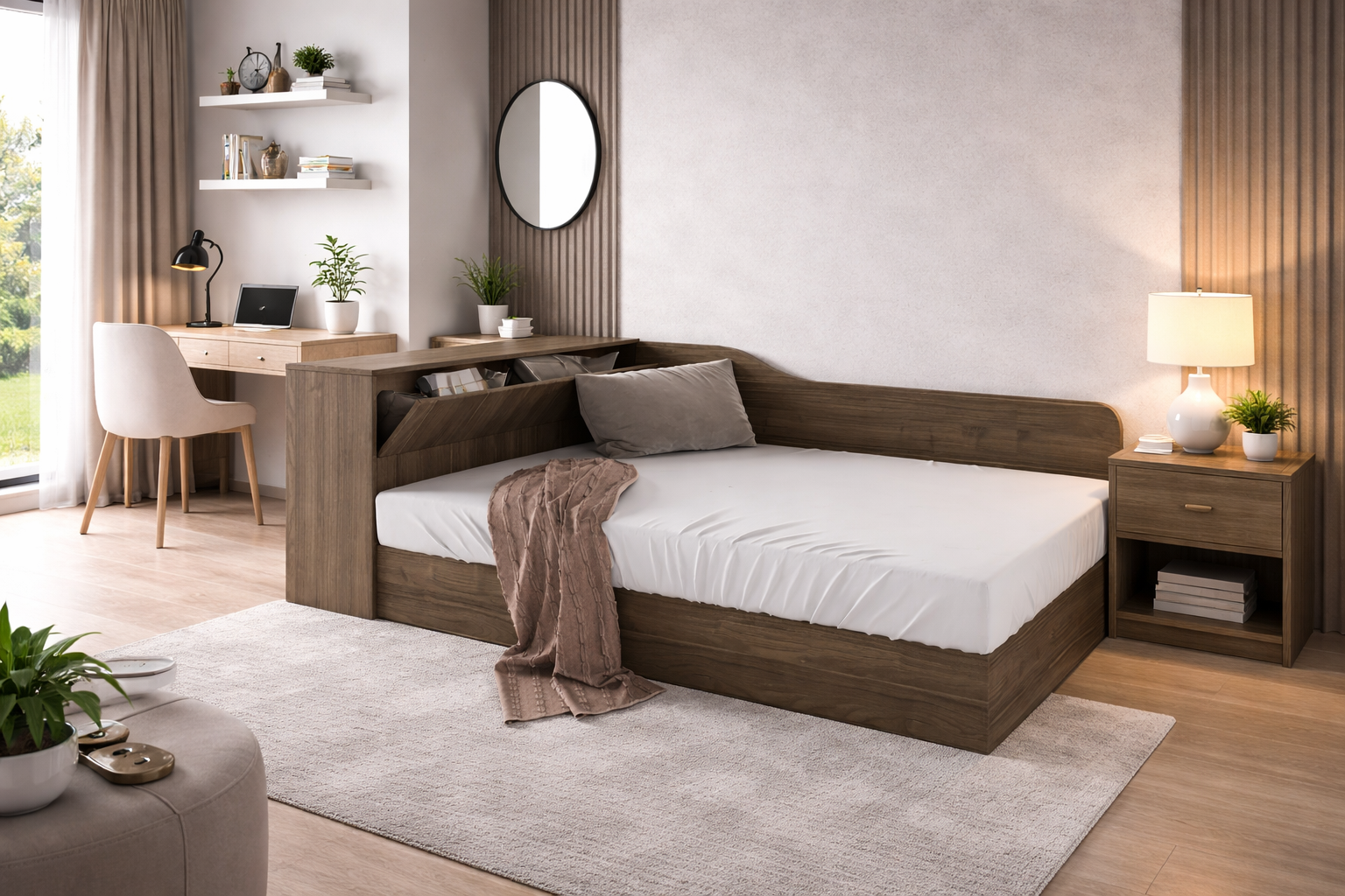 Κρεβάτι ημίδιπλο 120/190 , Flow Καρυδί, 223,5x71x122 εκ., Genomax - Στρώμα με βάση Simo , με ελατήρια, Genomax