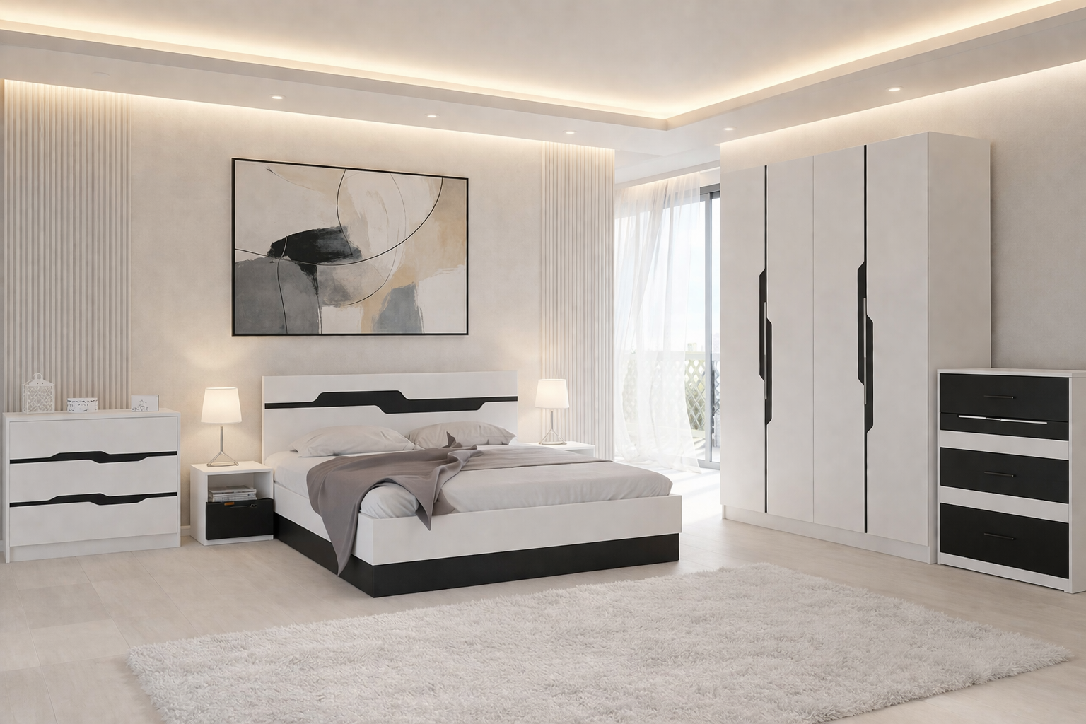 Σετ Κρεβατοκάμαρας 4 τεμαχίων Αφροδίτη λευκό, 160/200, με Δώρο Στρώμα και Μηχανισμό Ανύψωσης, Genomax