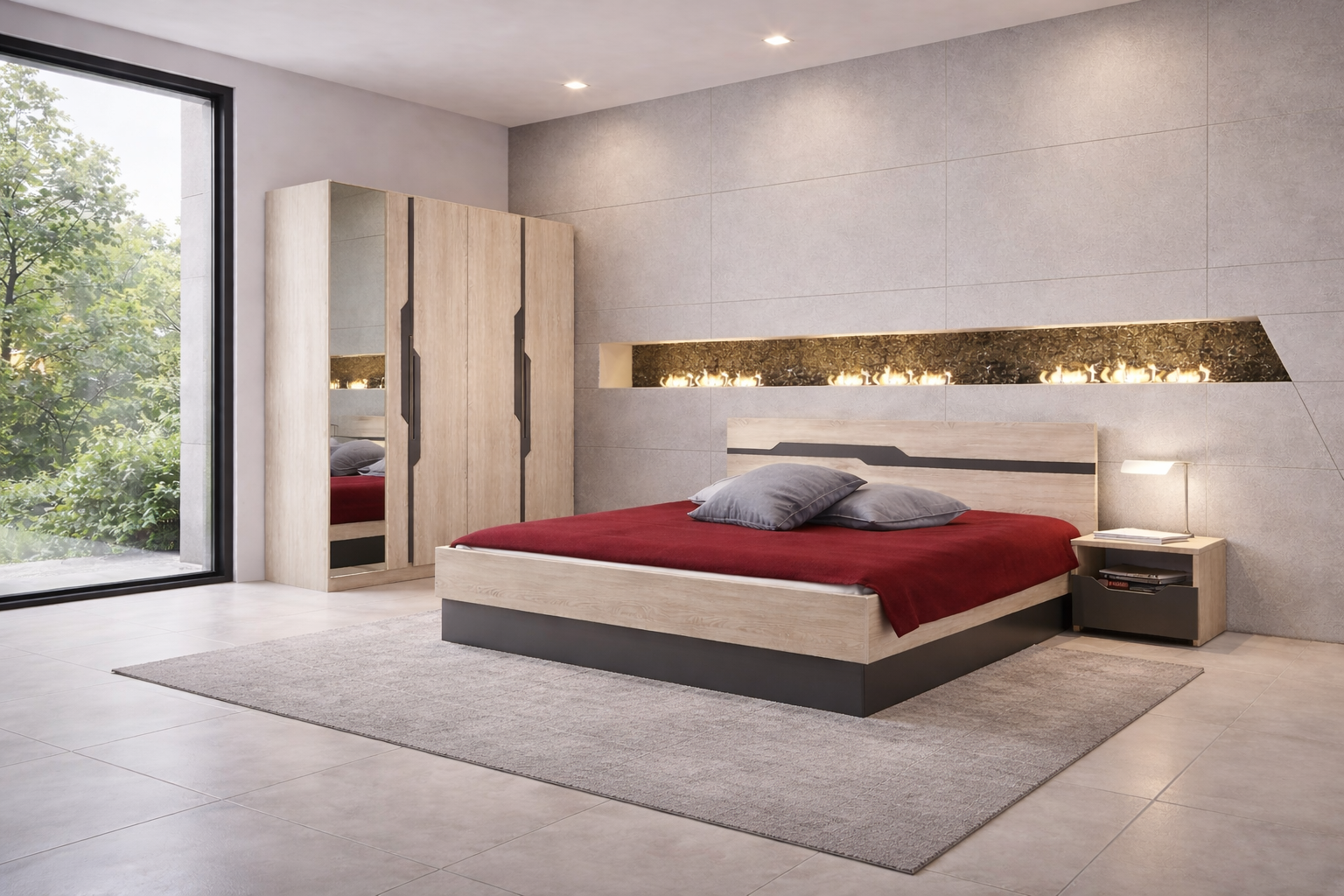 Σετ Κρεβατοκάμαρας 4 τεμαχίων Αφροδίτη sonoma, 160/200, με Δώρο Στρώμα, Genomax