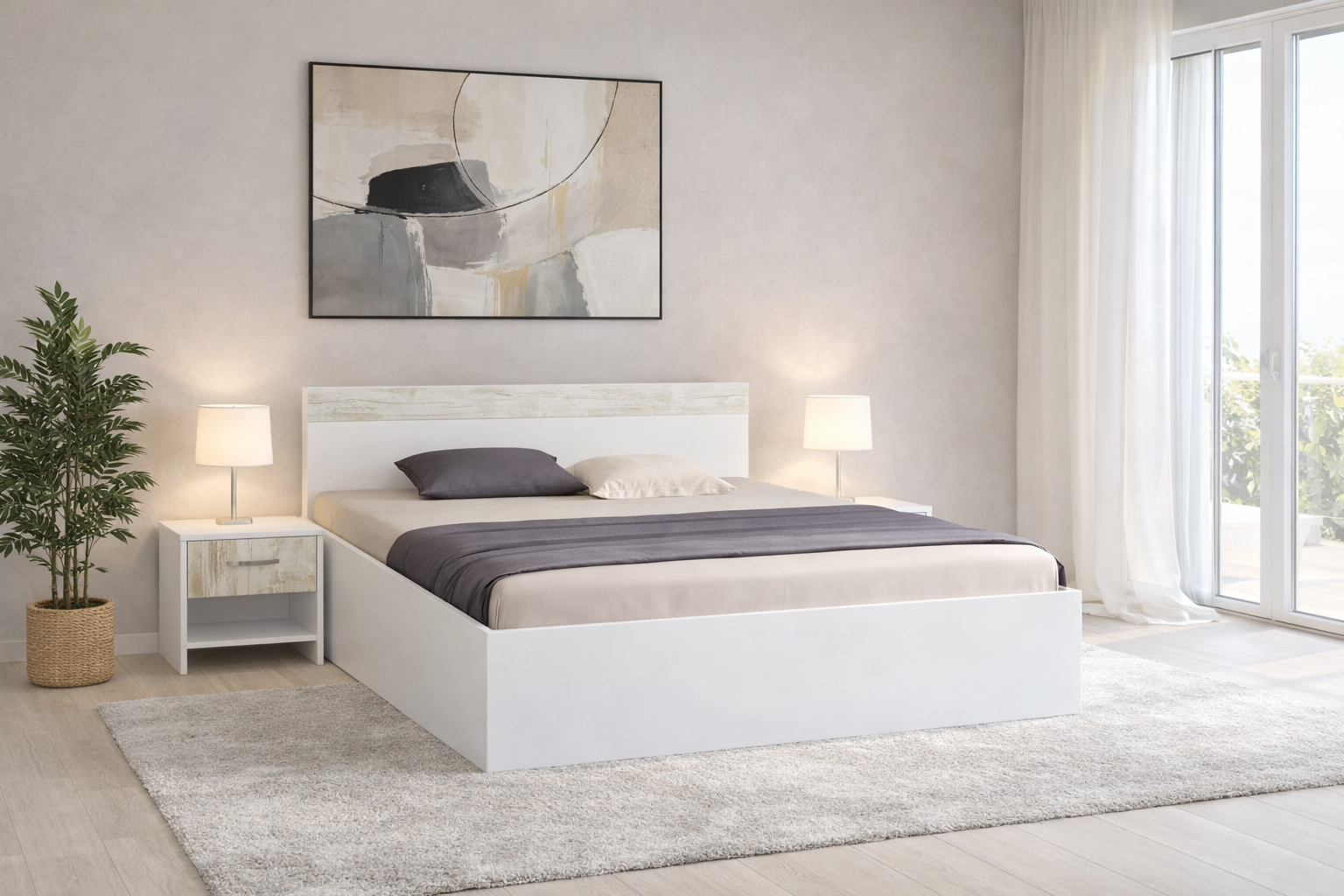 Σετ Κρεβατοκάμαρας 4 τεμαχίων Verona High με Ορθοπεδικό στρώμα 160x200 εκ., Λευκό με Crystal, 204x90x164 εκ., κωδ. 1219922210, Genomax