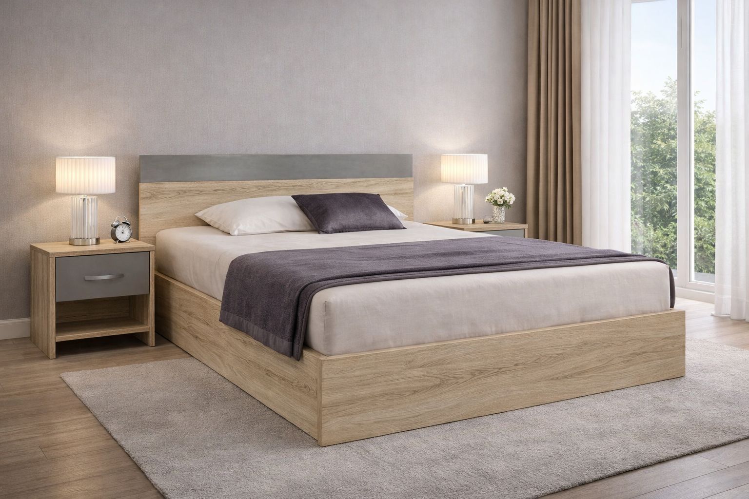 Σετ Κρεβατοκάμαρας 4 τεμαχίων Verona High με Ορθοπεδικό στρώμα 160x200 εκ., Σόνομα με γκρι γυαλιστερό, 204x90x164 εκ., κωδ. 1219922209, Genomax