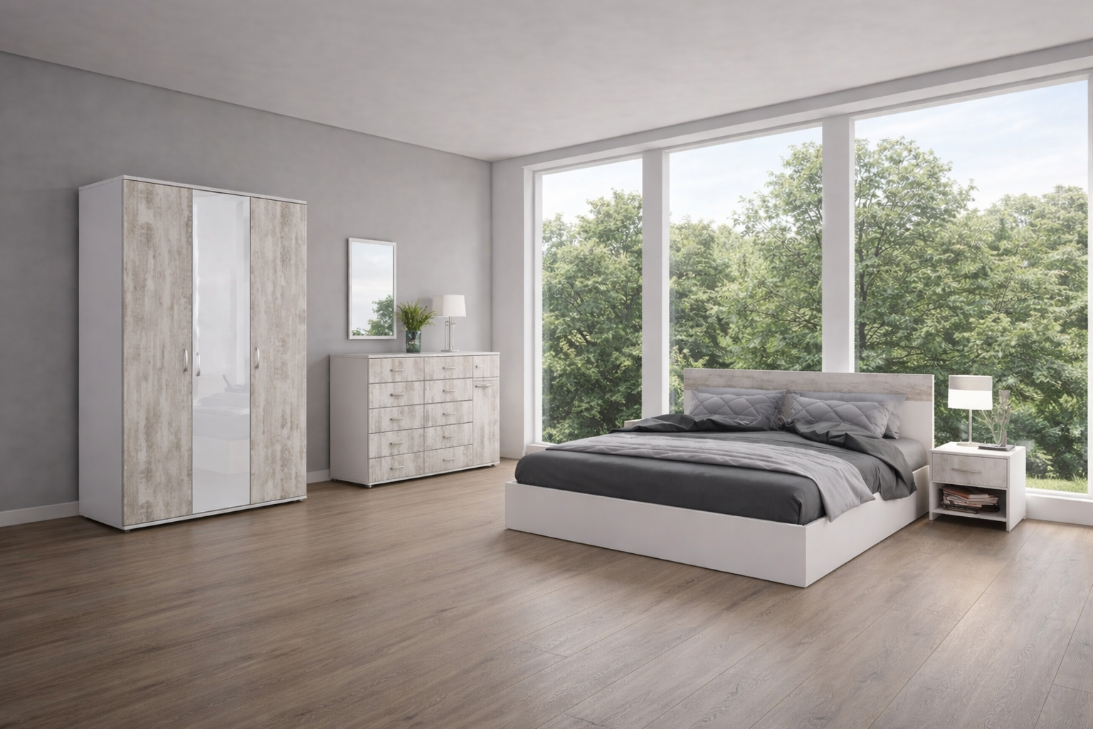 Σετ Κρεβατοκάμαρας 4 τμχ. 160/200, Ava 322 Λευκό/Crystal Ματ, Genomax - Στρώμα ορθοπεδικό με βάση