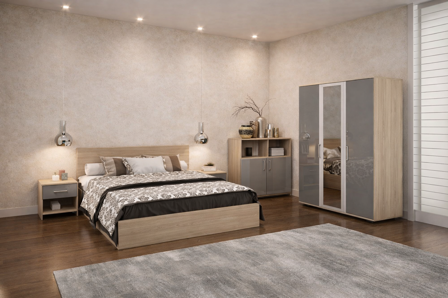 Σετ Κρεβατοκάμαρας 4 τμχ. 160/200, Ava 322 Σόνομα/Γκρι Γυαλιστερό, Genomax - Στρώμα ορθοπεδικό με βάση