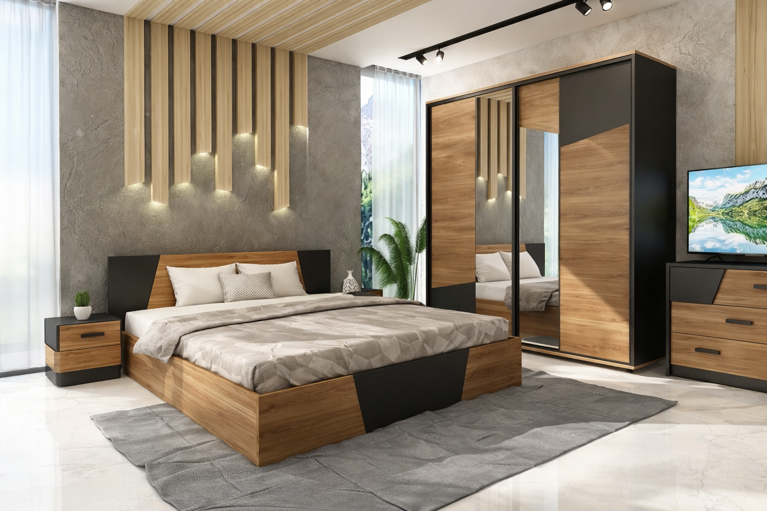 Σετ Κρεβατοκάμαρας 5 τεμαχίων Vario για Στρώμα 160/200, 164 x 204 x 80 εκ. Genomax - Στρώμα ορθοπεδικό με βάση