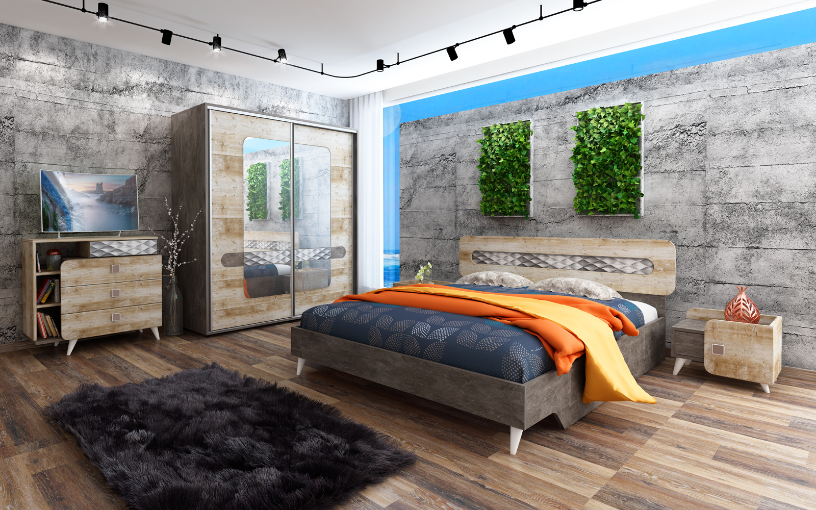 Σετ Κρεβατοκάμαρας 5 Τεμαχίων 160/200, Forest, 270/205/85 Εκ., Genomax - 2 Στρώματα