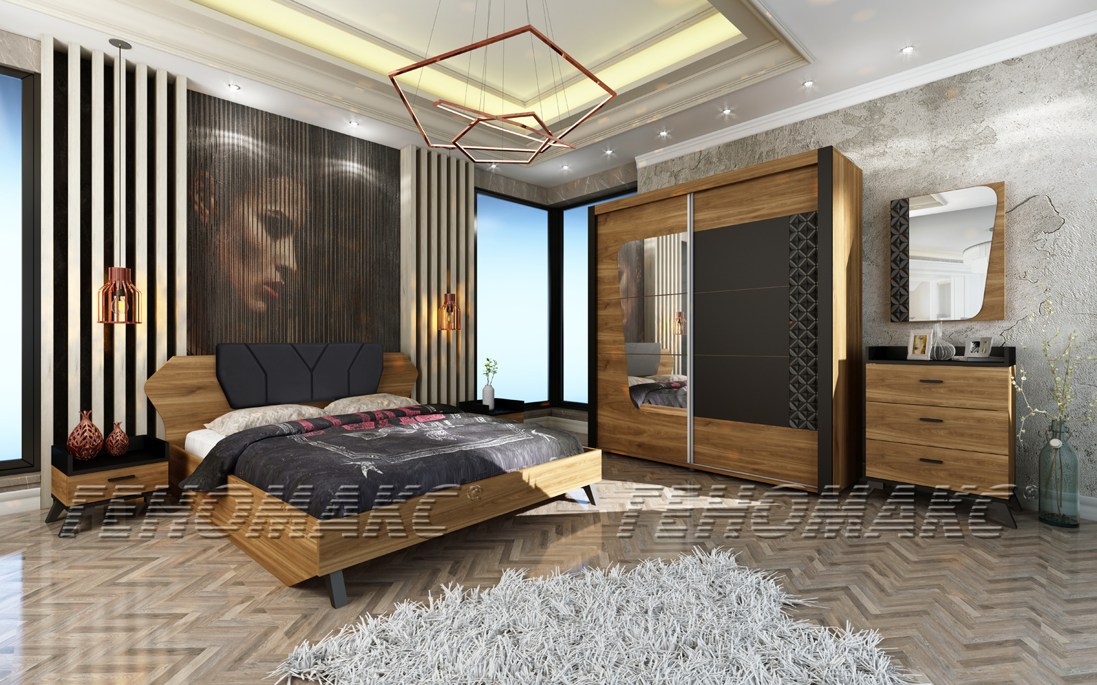 Σετ Κρεβατοκάμαρας 4 τεμαχίων 160/200, Kafe, Genomax - Στρώμα ορθοπεδικό με βάση