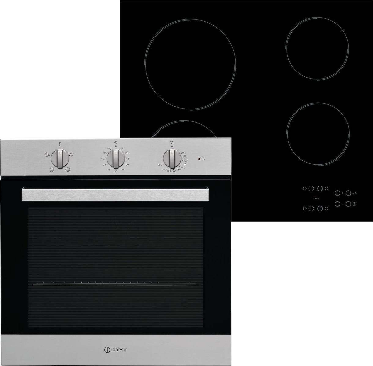 Indesit Σετ Φούρνος Εστία,66 λιτ., 59.5x59.5x55.1 εκ., IFW 6530 IX + RΙ 161 C, Indesit