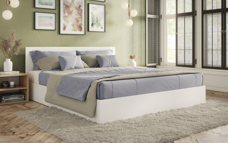 Κρεβάτι ξύλινο διπλό High Λευκό, 140/200, 204/90/144 εκ., Genomax - Στρώμα ορθοπεδικό με βάση