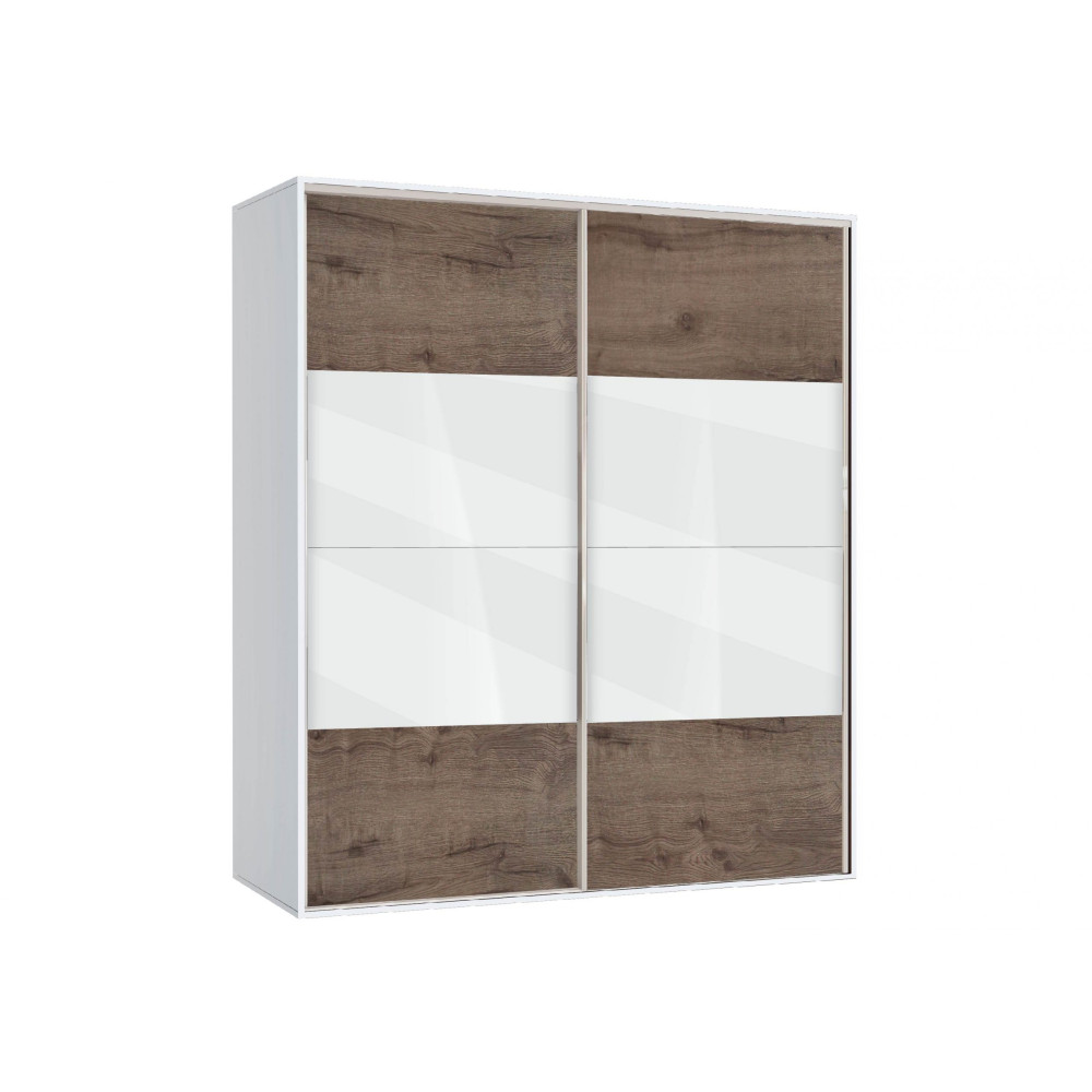 Ντουλάπα Συρόμενη, AVA 5 Λευκό/Καρυδί, 200x210x59, Genomax