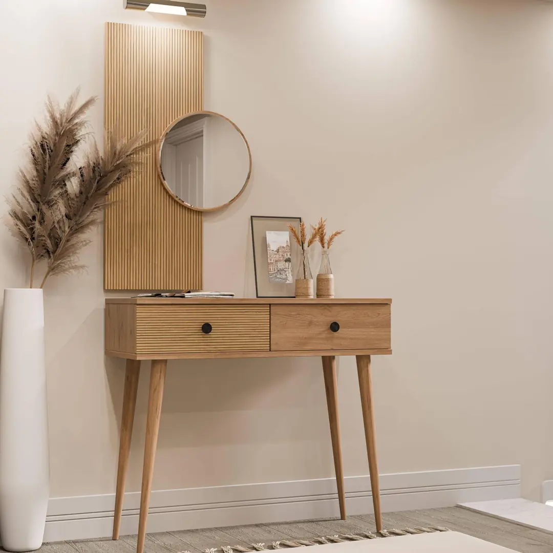 Τουαλέτα με καθρέφτη και ξύλινα πόδια, 6034 ODESA, 90χ35χ82εκ., All4home