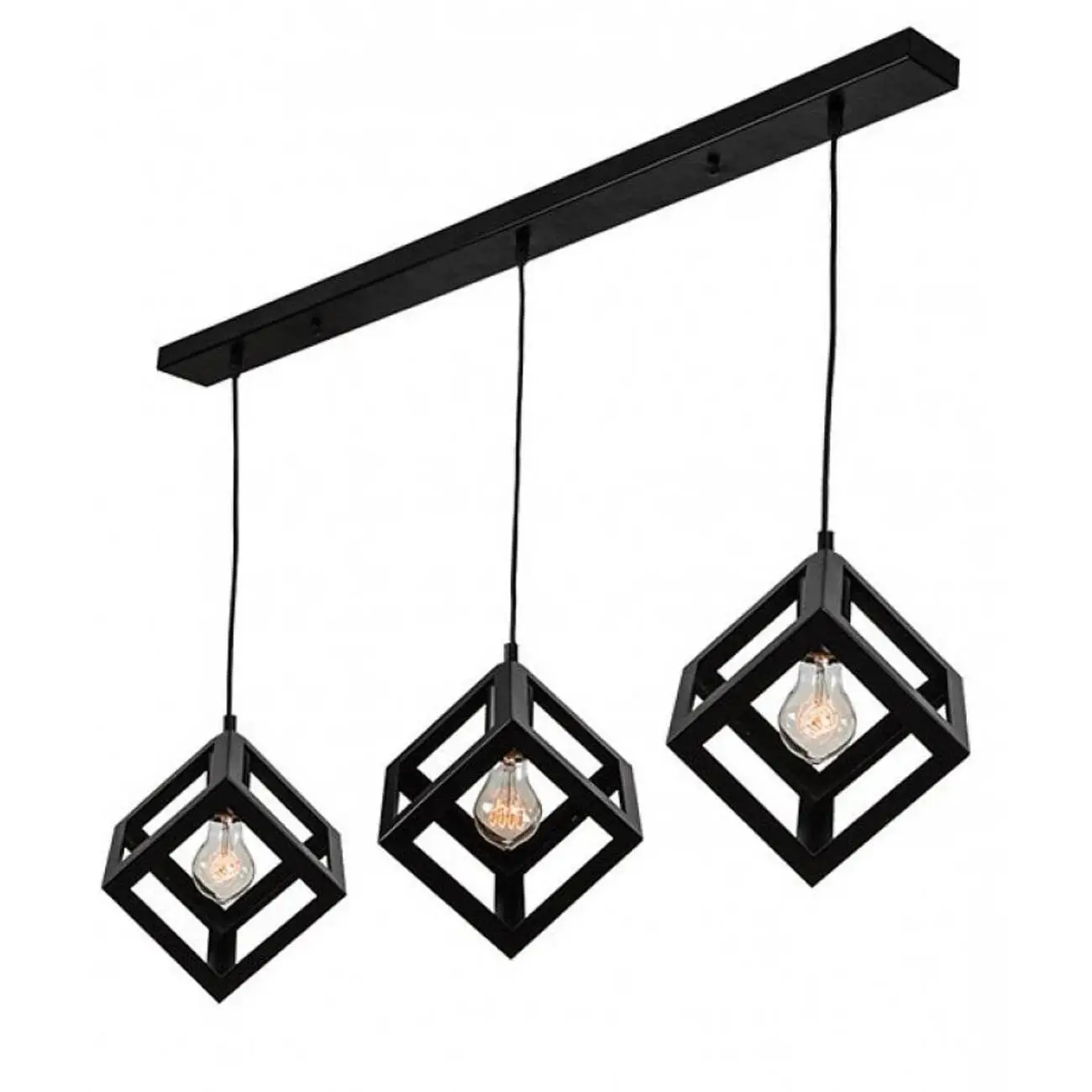 Κρεμαστό φωτιστικό οροφής τριπλό τετράγωνο ρόμβος μεταλλικό μαύρο E27 R50 CUBIO 3