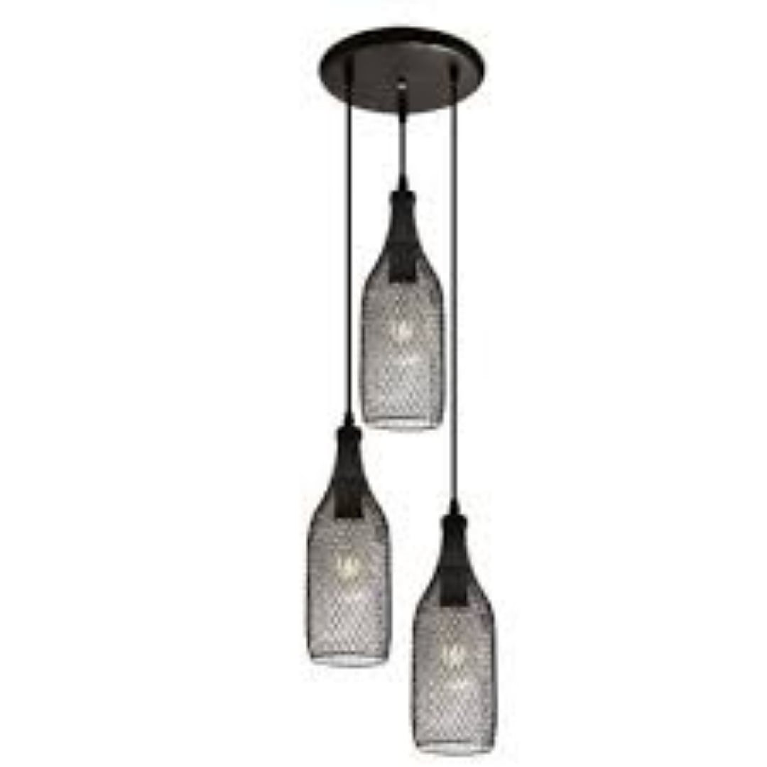 Κρεμαστό φωτιστικό οροφής τριπλό στρογγυλό σε σχήμα μπουκάλι σε μαύρο χρώμα C30 Botelia3