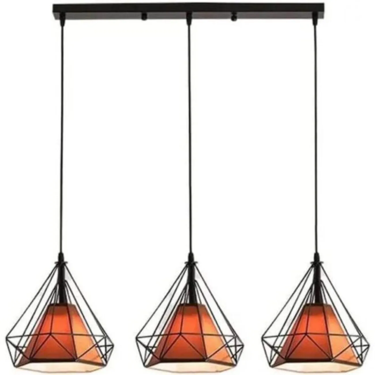 Κρεμαστό φωτιστικό οροφής τριπλό σε σχήμα διαμαντιού 28cm με καφέ κάλυμμα σε ευθεία E27 R50 REKTO3B280 Nitorio 21