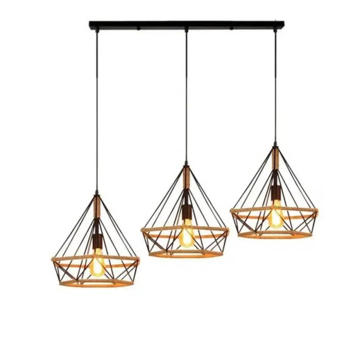 Κρεμαστό φωτιστικό οροφής τριπλό με διαμάντι 25cm με σκοινί E27 R50 REKTOR3250 Nitorio 30