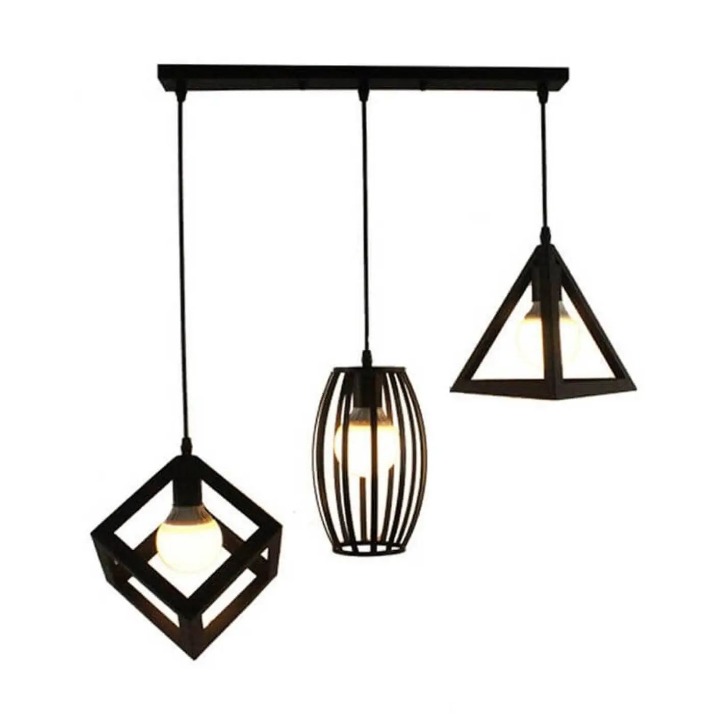 Κρεμαστό φωτιστικό οροφής τριπλό με γεωμετρικά σχήματα μαύρο E27 R50 RICO2