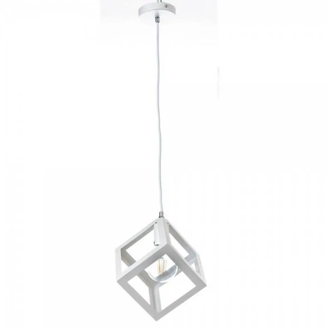 Κρεμαστό φωτιστικό οροφής λευκό μονό τετράγωνο ρόμβος Ε27 C10 CUBIO 8