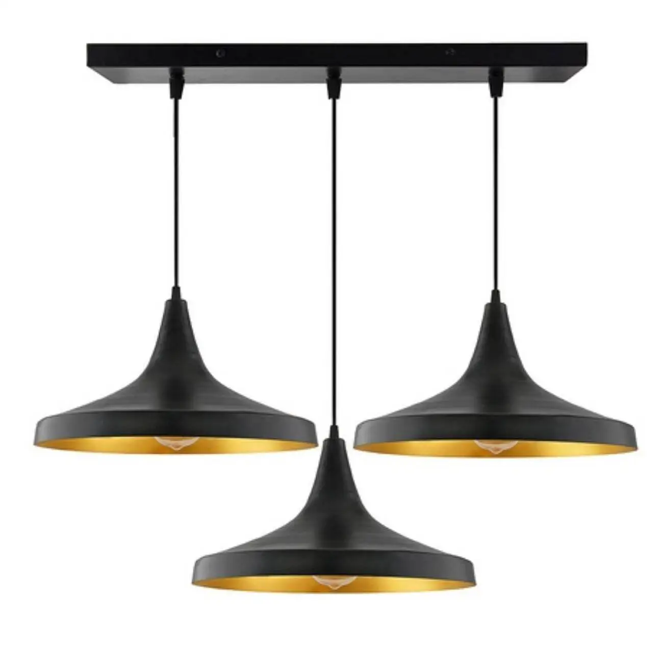 Κρεμαστό φωτιστικό οροφής τριπλό μαύρο εξωτερικά και χρυσό χρώμα εσωτερικά Ε27 R50 REKTO3A