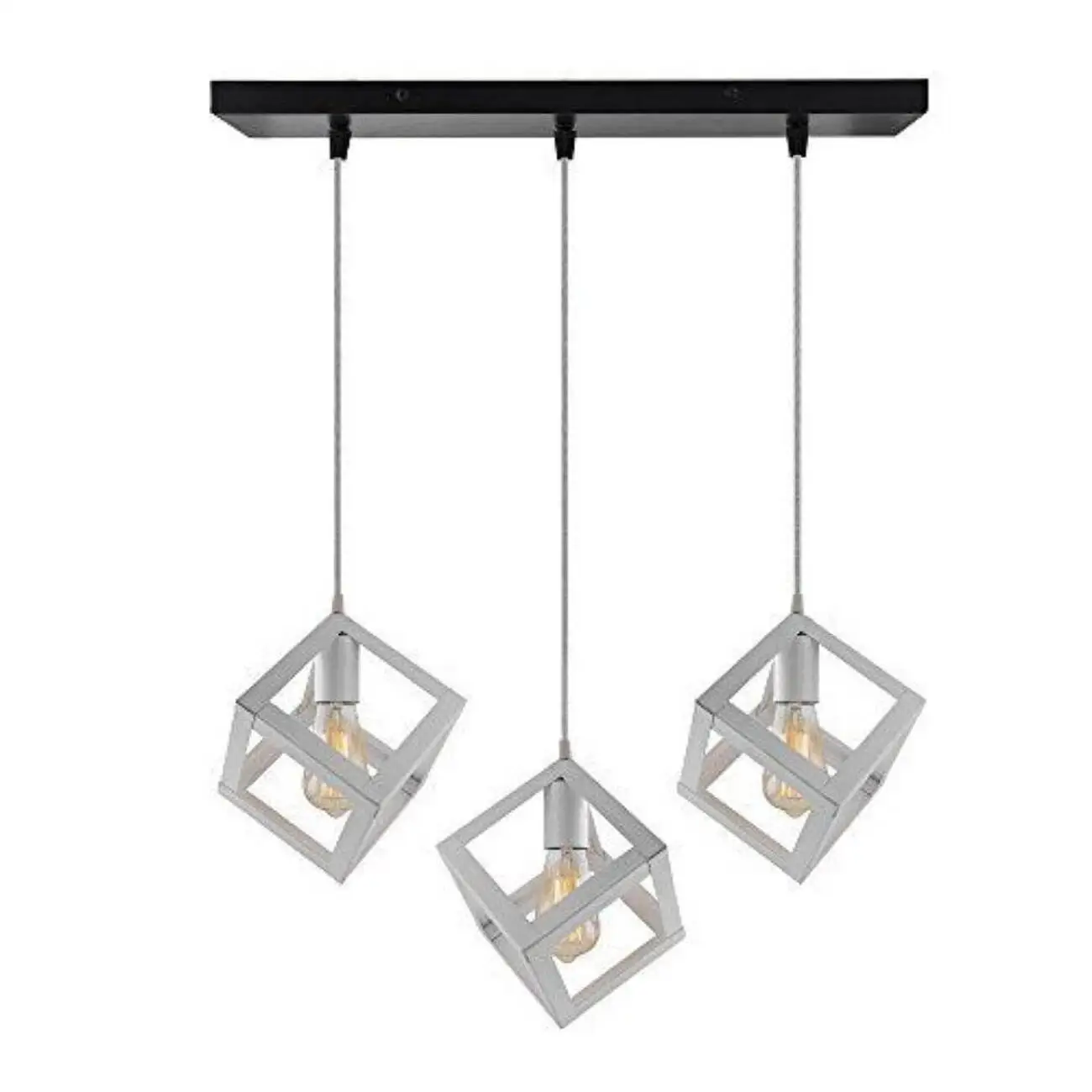 Κρεμαστό φωτιστικό οροφής τριπλό τετράγωνο ρόμβος μεταλλικό λευκό χρώμα με μαύρη ροζέτα E27 R50 CUBIO 11