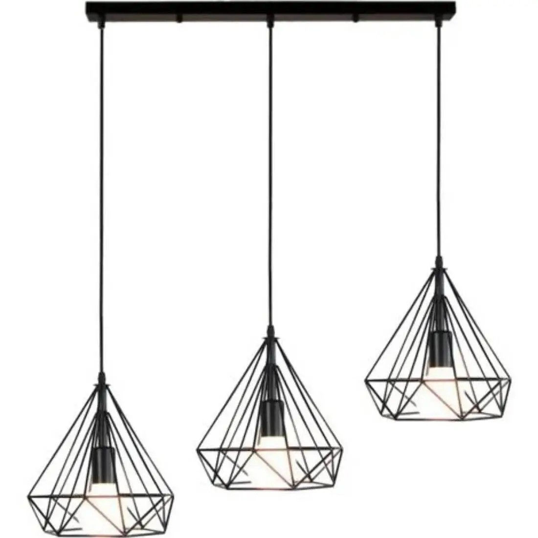 Κρεμαστό φωτιστικό οροφής τριπλό σε σχήμα διαμαντιού 28cm σε μαύρο χρώμα Ε27 R50 REKTO3280 Nitorio 52