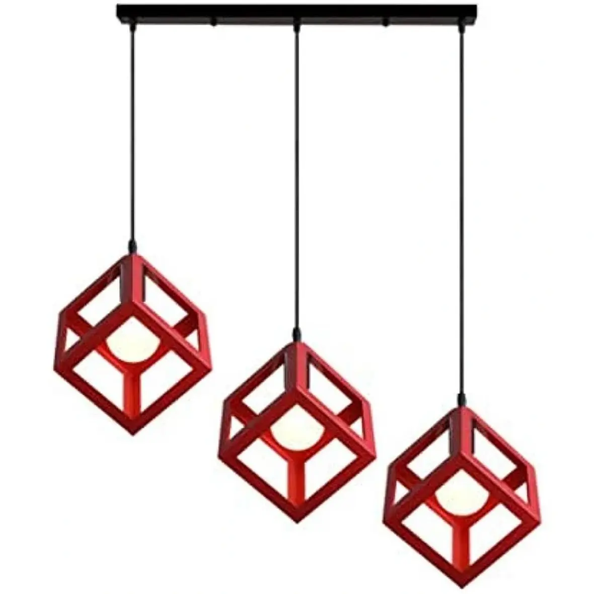 Κρεμαστό φωτιστικό οροφής τριπλό τετράγωνο ρόμβος μεταλλικό κόκκινο χρώμα E27 R50 CUBIO 21