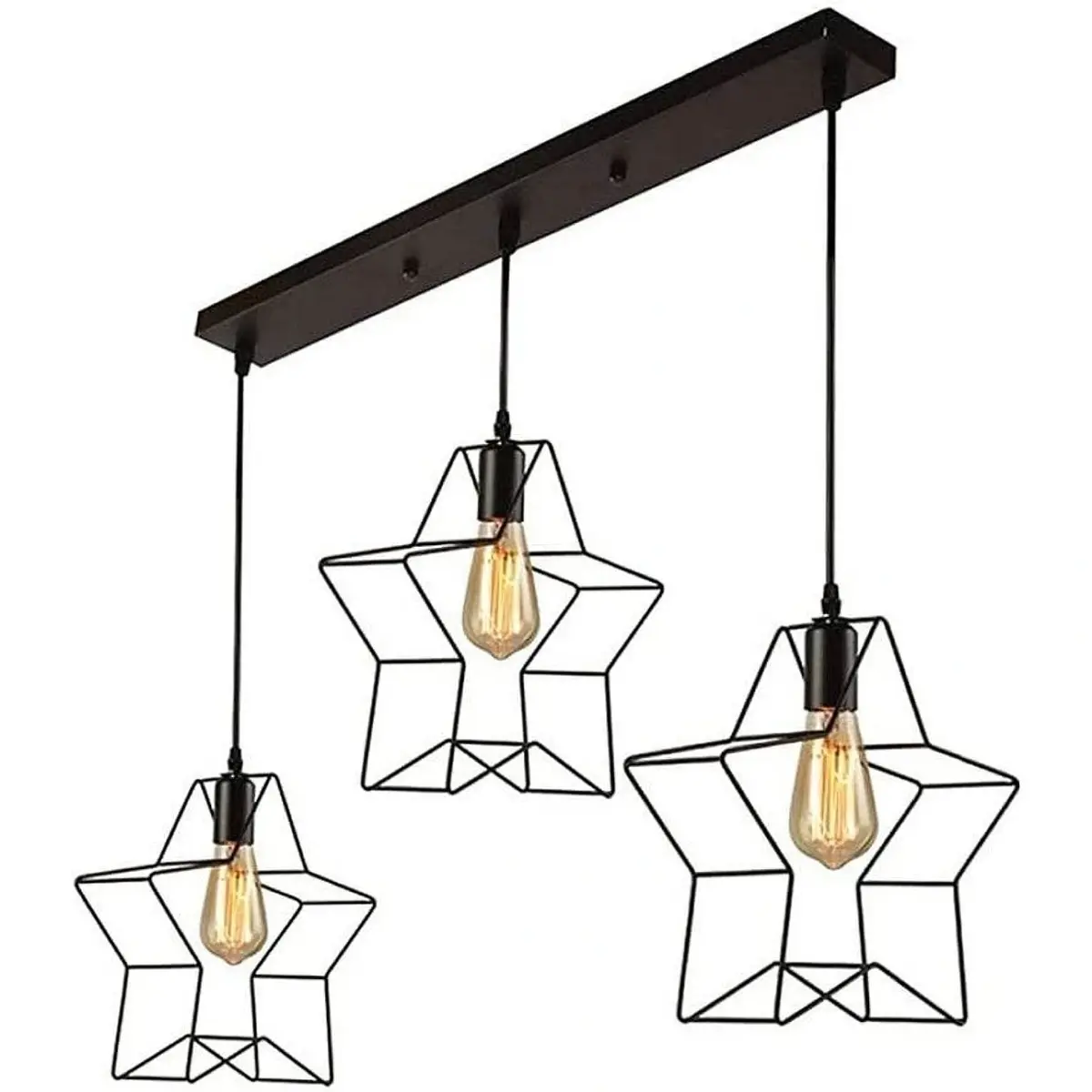 Κρεμαστό φωτιστικό οροφής τριπλό σχήματος αστέρι Ε27 σε μαύρο χρώμα R50 STAR2