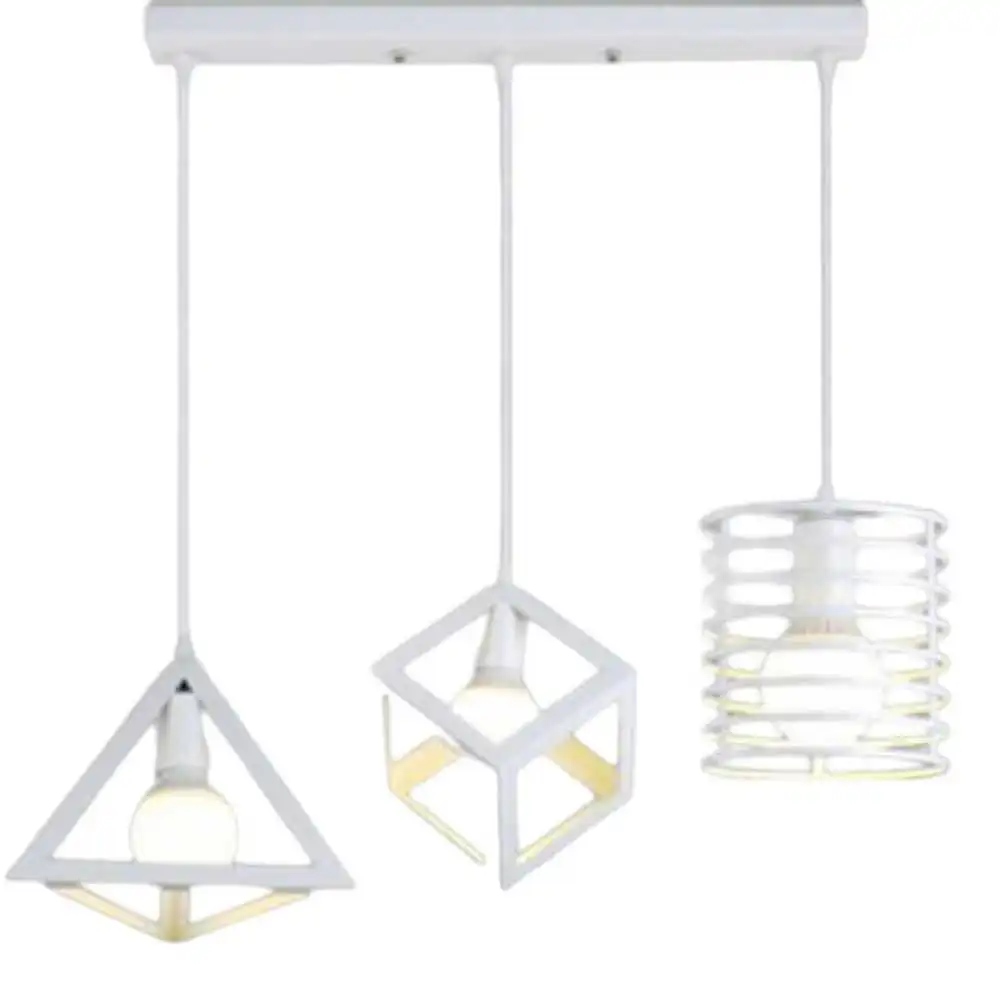 Κρεμαστό φωτιστικό οροφής τριπλό με γεωμετρικά σχήματα σε λευκό χρώμα E27 R50 RICO14