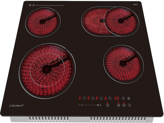 Εντοιχιζόμενη αυτόνομη κεραμική εστία, με Λειτουργία Κλειδώματος 59x52εκ., PVT624DO.C, Crown