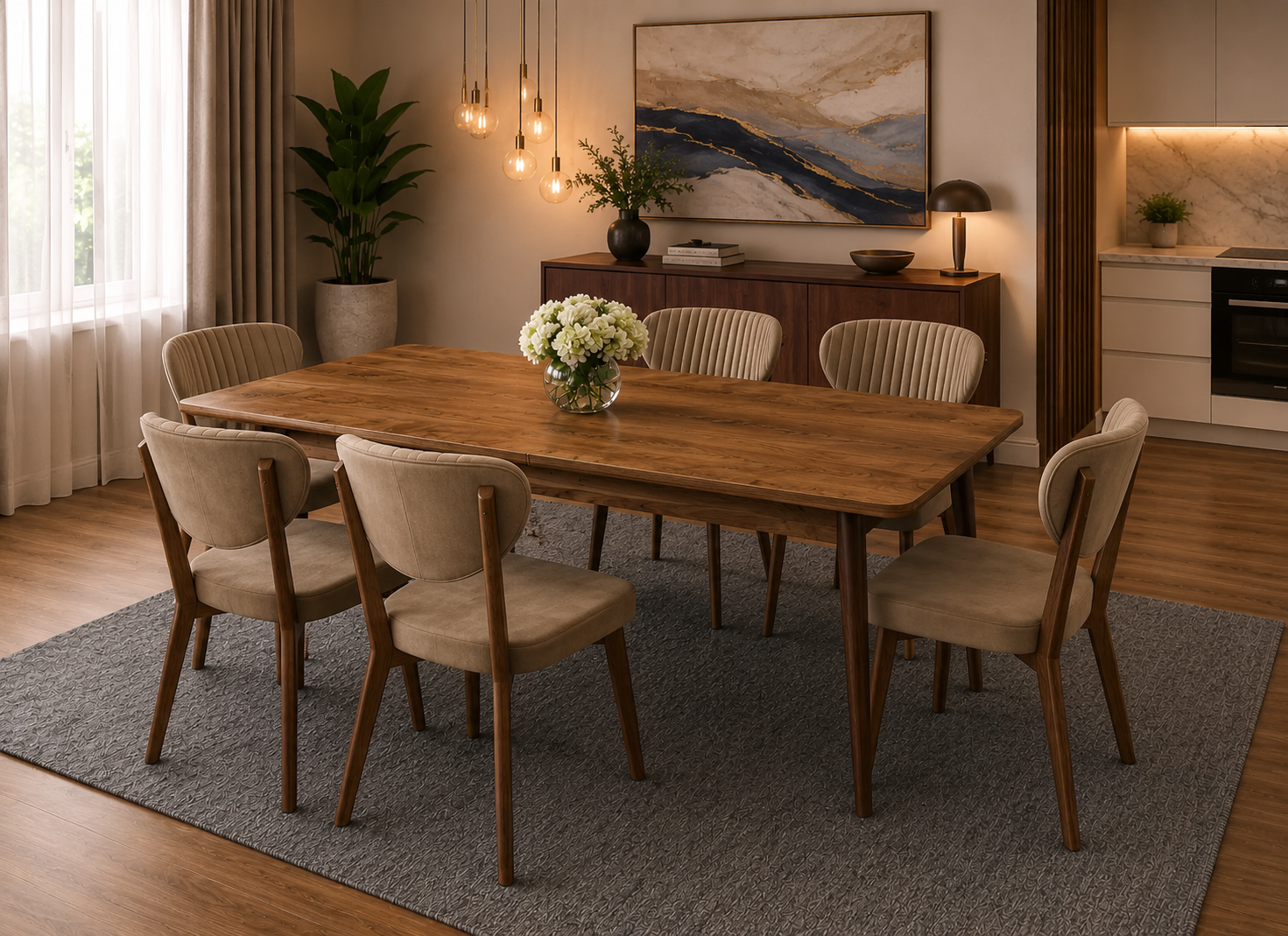Σετ Τραπεζαρίας 7 τεμαχίων , Walnut , All4home