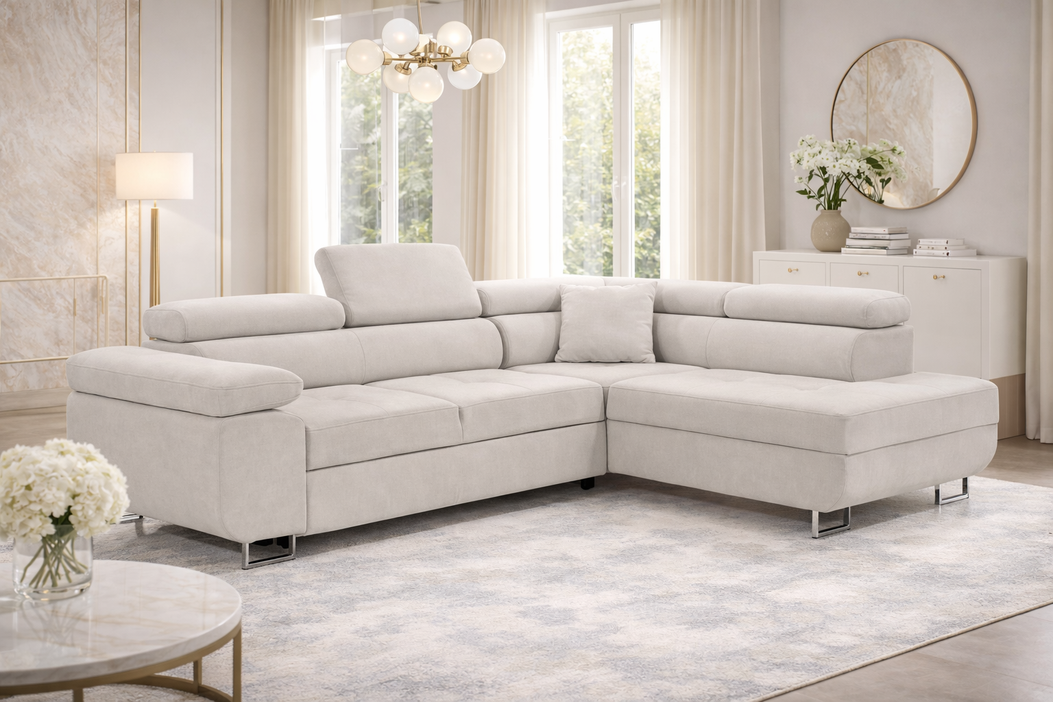 Γωνιακός καναπές κρεβάτι Alexander με αποθηκευτικό χώρο (αριστερή γωνία), Madrid 1384, 275x202 εκ, Silk