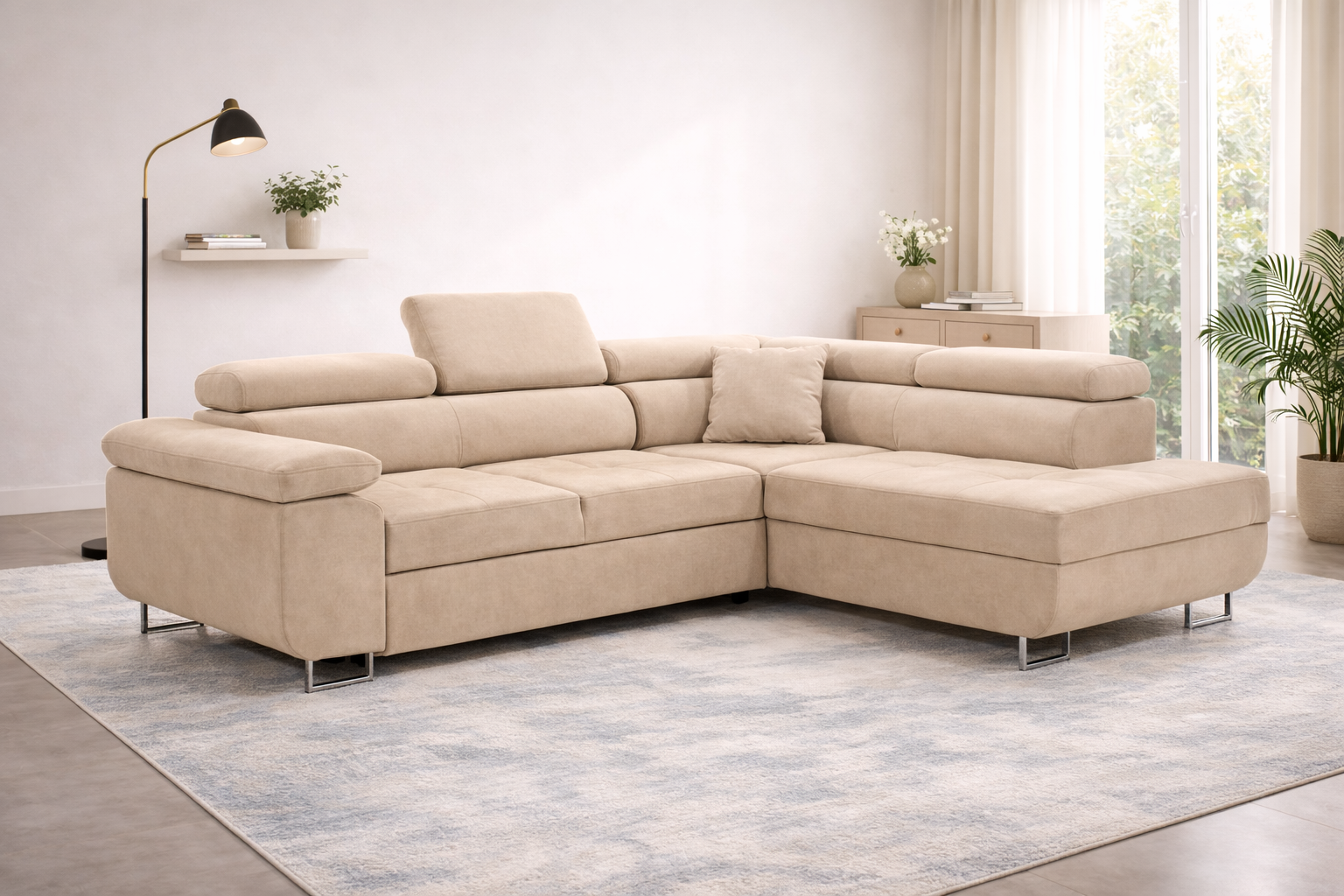 Γωνιακός καναπές κρεβάτι Alexander με αποθηκευτικό χώρο , αριστερή γωνία, MADRID 26, 275x202 εκ, Silk