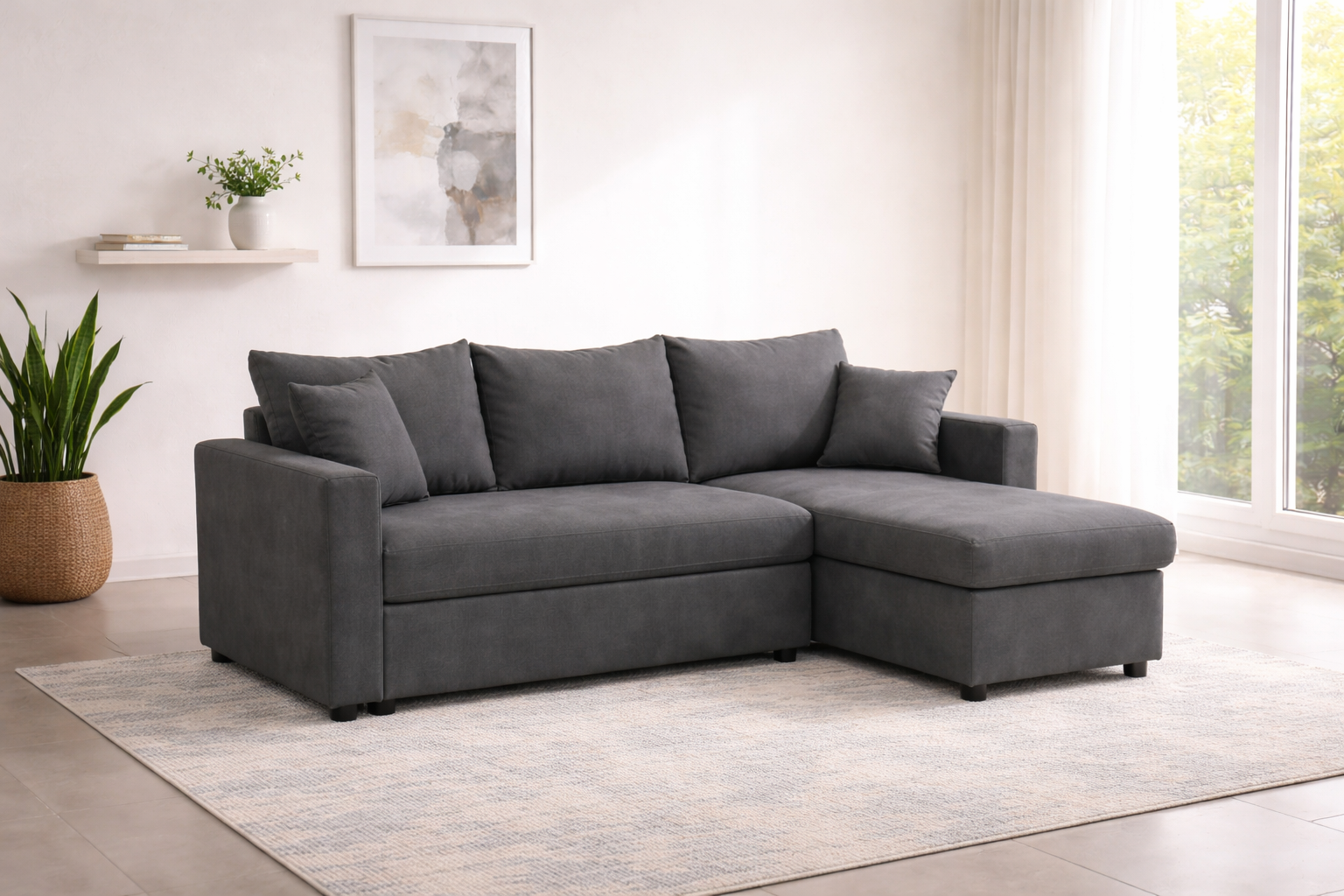 Γωνιακός καναπές κρεβάτι, San Diego, με αποθηκευτικό χώρο, Γκρι, 235x160, Silk