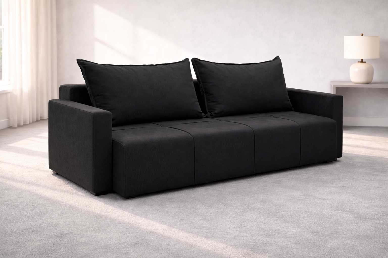 Καναπές κρεβάτι με μπράτσα , Palermo, με αποθηκευτικό χώρο , Μαύρο