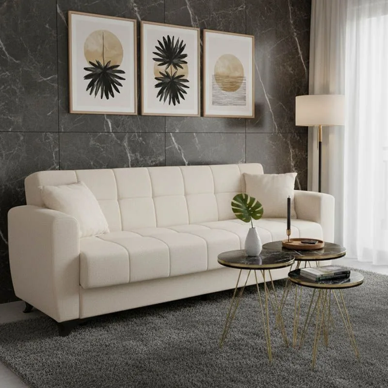 Τριθέσιος Καναπές-κρεβάτι Μπέζ Ανοιχτό, Teodor 3 ,215x85x80εκ, All4home