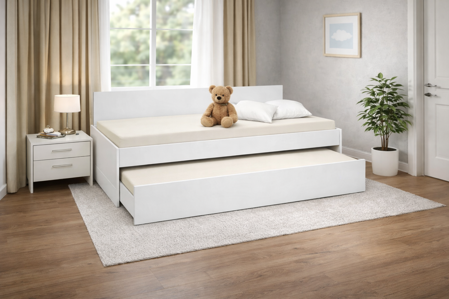 Κρεβάτι Καναπές με συρόμενο 2ο κρεβάτι Bisi Sandwich Λευκό, 87,6x197,7x73cm, Genomax