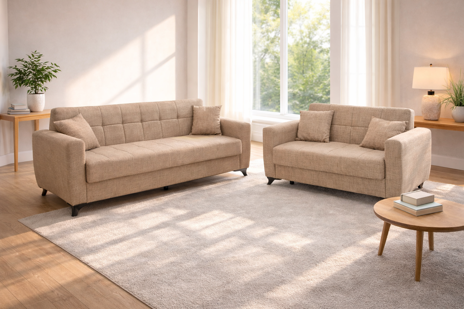 Σετ σαλονιού, Τριθέσιος - Διθέσιος καναπές Modesto,Μπεζ , All4home