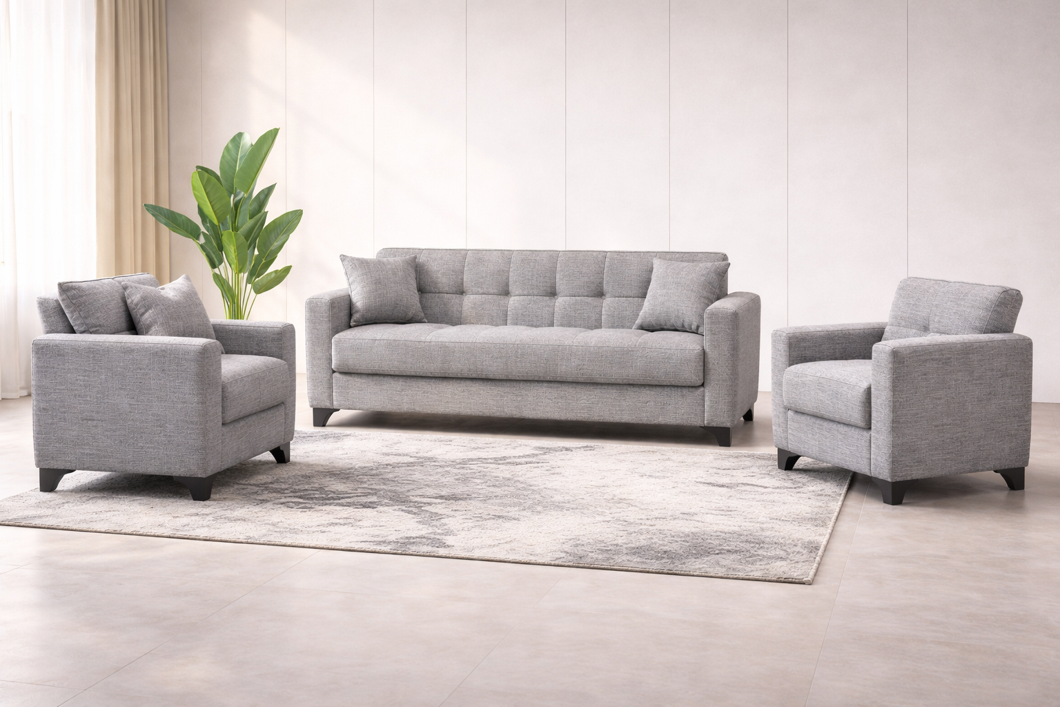 Σετ σαλονιού, Τριθέσιος - Διθέσιος - Πολυθρόνα Modesto, Γκρί , All4home