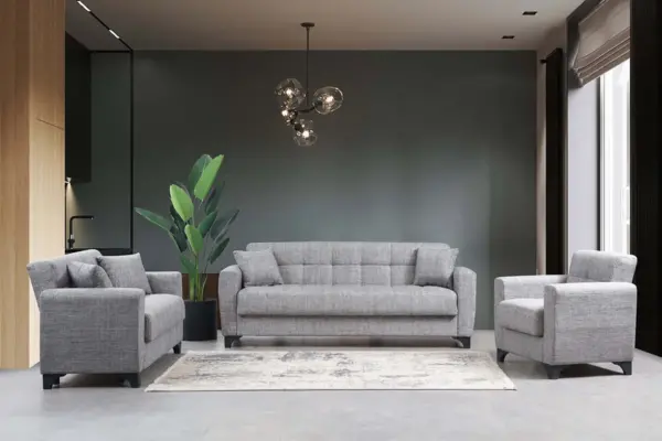 Σετ σαλονιού, Τριθέσιος - Διθέσιος - Πολυθρόνα Modesto, Γκρί , All4home