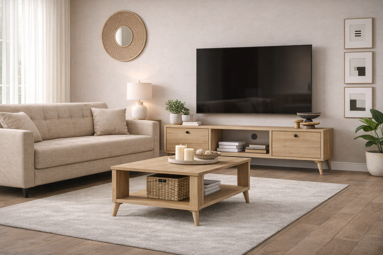 Σετ Σαλονιού Modesto 3, Έπιπλο Τηλεόρασης SERENAT 1216 Μπεζ,Τραπέζι Orta Sehra 2060,All4home