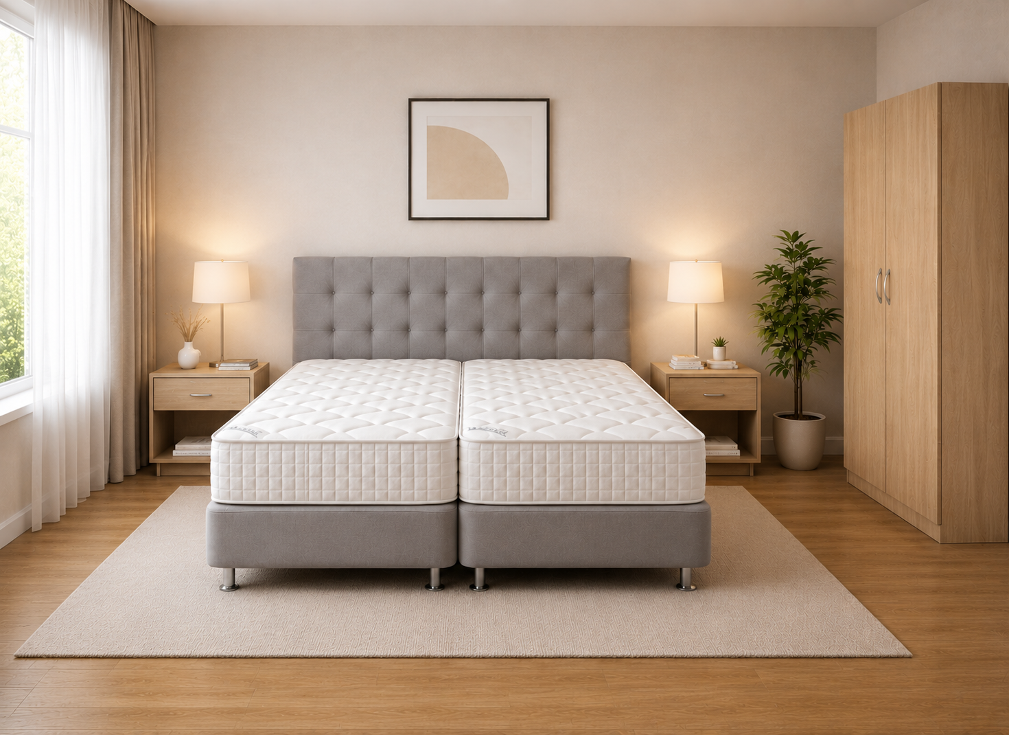 Σετ Κρεβατοκάμαρας Soft Grey Boxspring, 4 τεμαχίων, 160/200/110 εκ., All4home