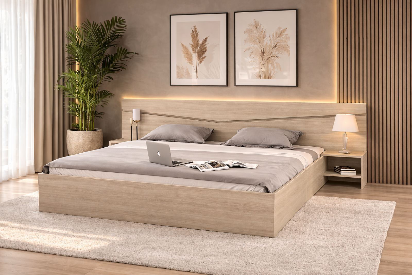 Σετ κρεβατοκάμαρας 3 τεμαχίων, Aura Σόνομα, με ΔΩΡΟ μηχανισμό ανύψωσης, 226x78x206 εκ., Genomax - Στρώμα με βάση Simo , με ελατήρια, Genomax