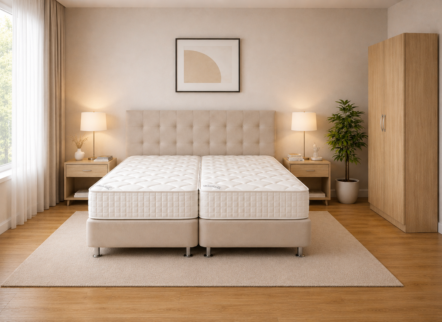 Σετ Κρεβατοκάμαρας Soft Beige Boxspring, 4 τεμαχίων, 160/200/110 εκ., All4home
