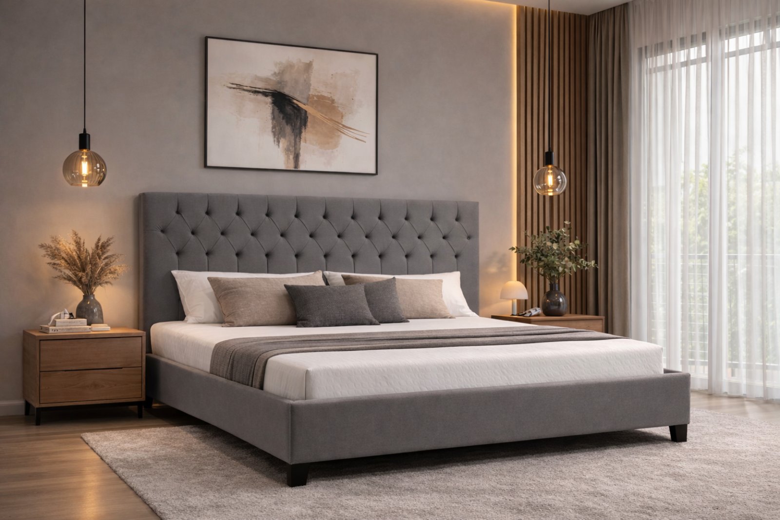 Υφασμάτινο Κρεβάτι, Portofino, γκρι, 160x200 εκ. , All4home - Στρώμα με βάση Simo , με ελατήρια, Genomax