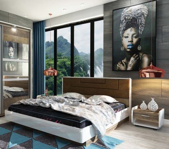 Σετ κρεβατοκάμαρας 3 τεμαχίων, διπλό κρεβάτι με 2 κομοδίνα, 160/200, Ares, 170x209.5x93 εκ., Genomax - Στρώμα ορθοπεδικό με βάση